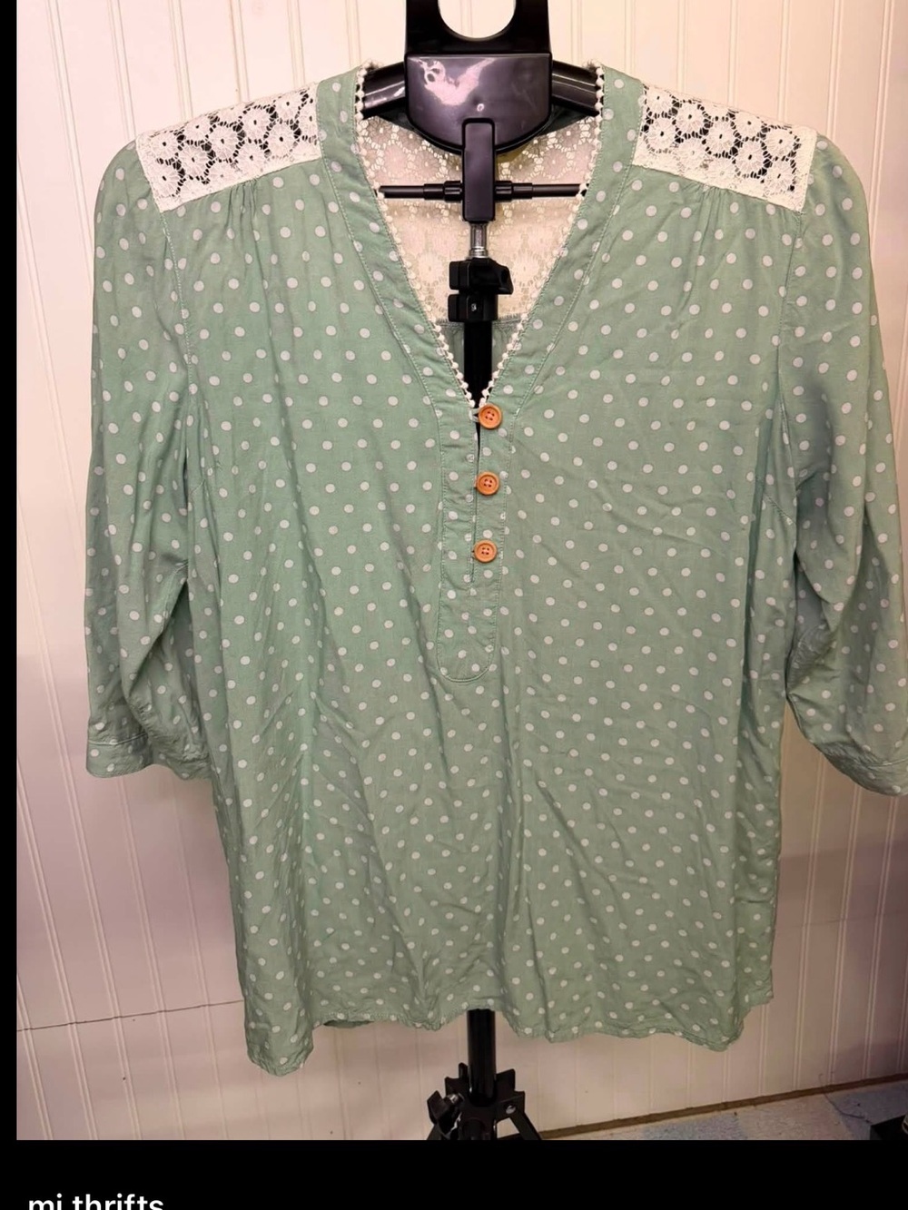 Matilda Jane Mint Polka Dot Lace-Trim V-Neck Blouse